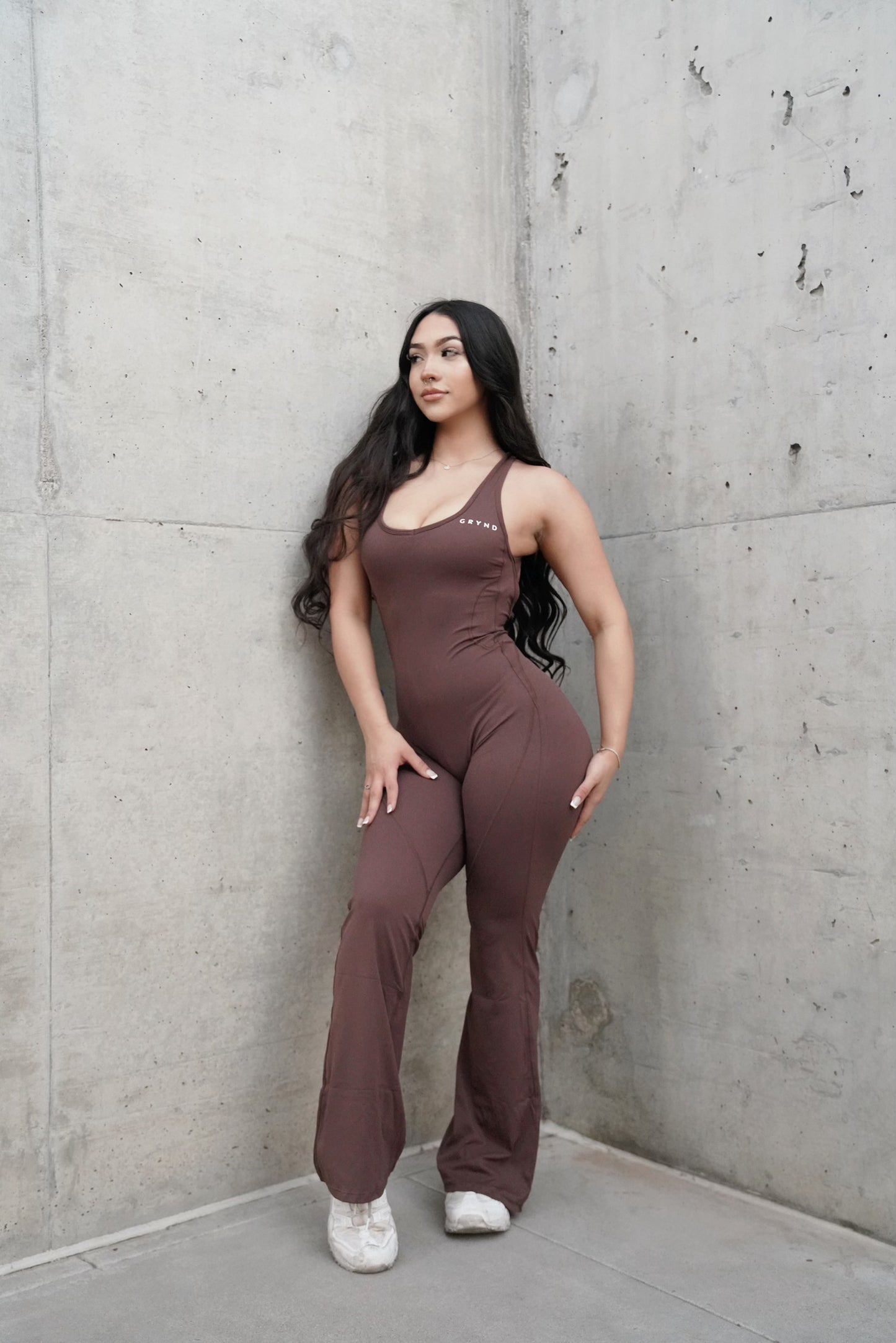 CHOCOLATE FLARE JUMPSUIT