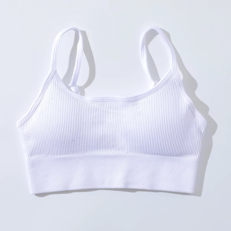 WHITE RIBBED BRA