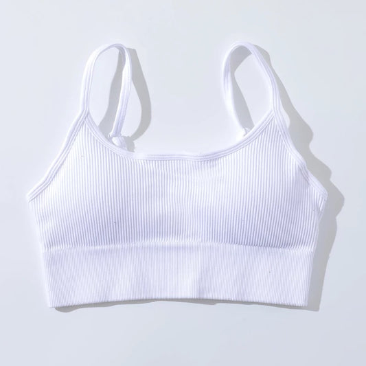 WHITE RIBBED BRA