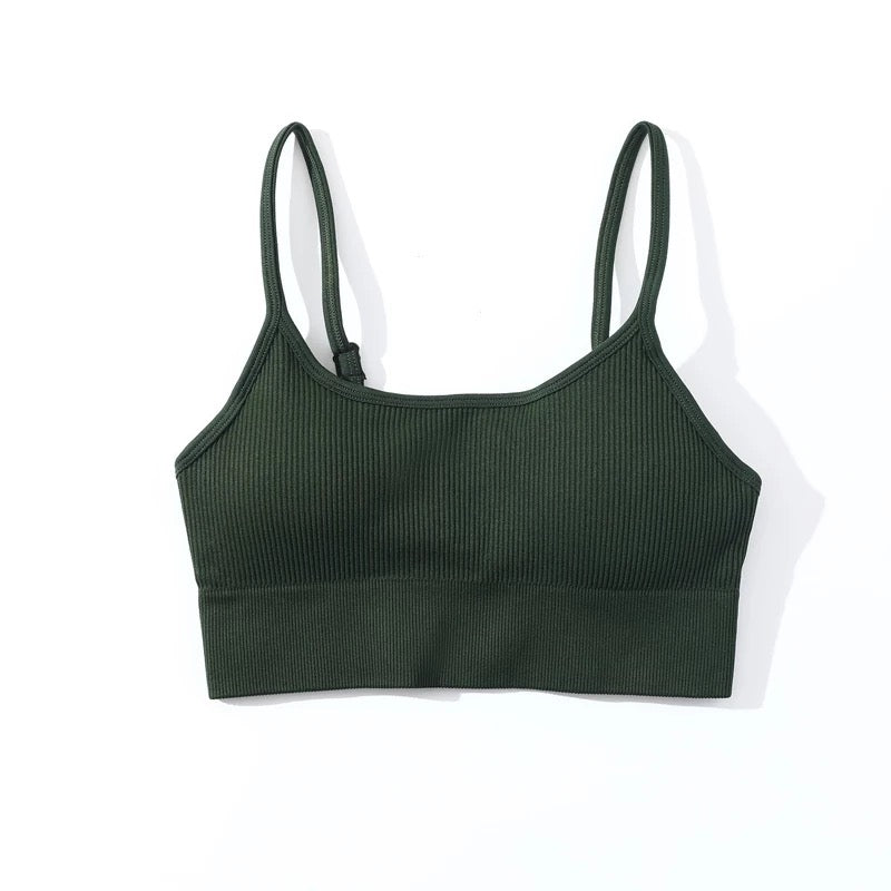 DARK GREEN RIBBED BRA